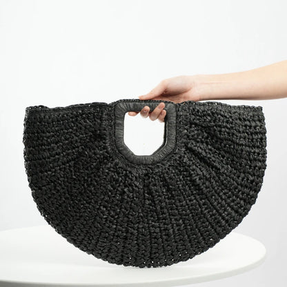 Handmade Half Moon Straw Tote Bag