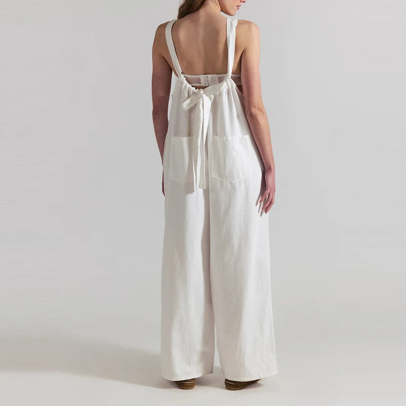 Wide-Leg Denim Overall Jumpsuit