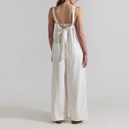 Wide-Leg Denim Overall Jumpsuit