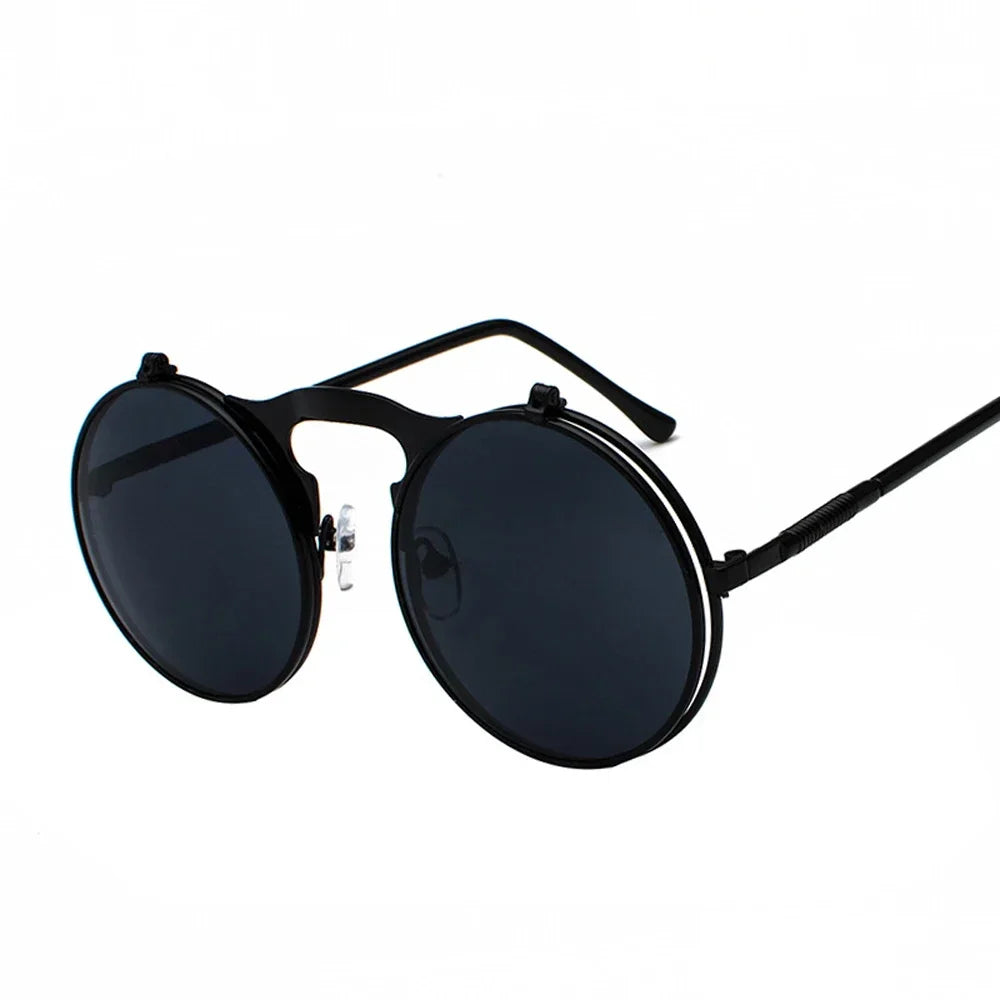 Vintage Steampunk Flip-Up Round Sunglasses