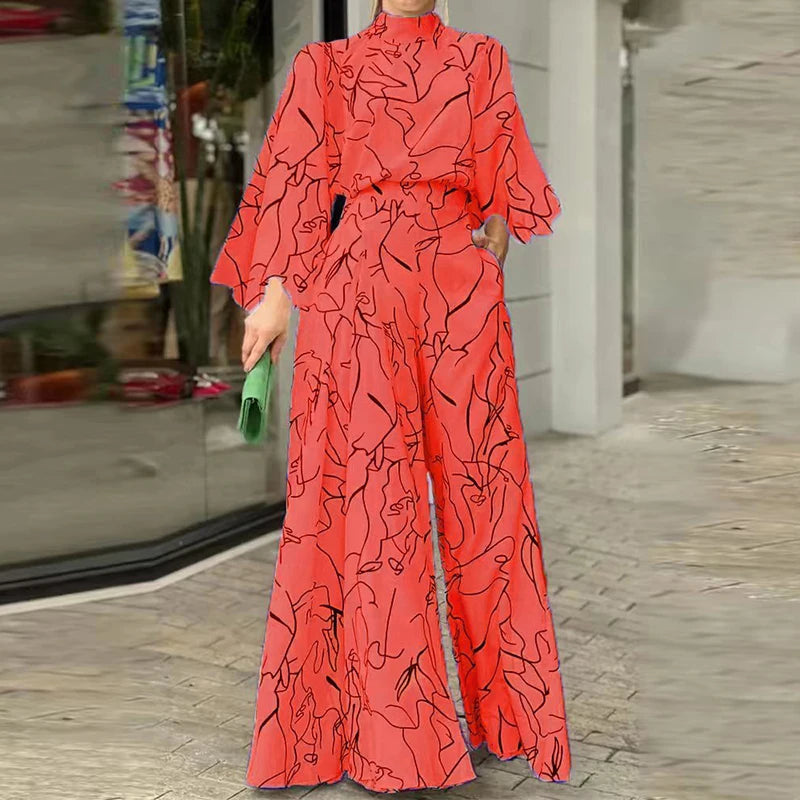 Abstract Print Long Sleeve Jumpsuit