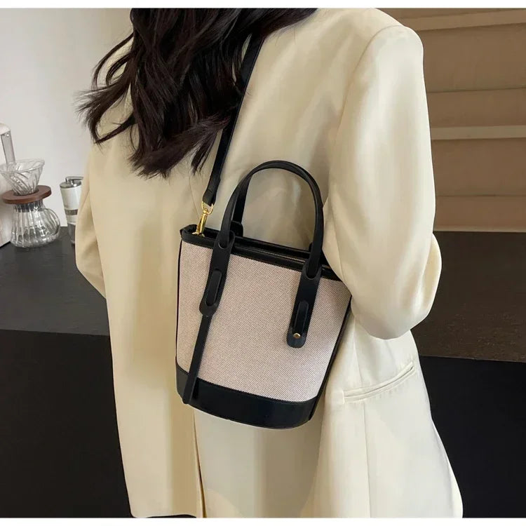 Two-Tone Canvas Bucket Bag