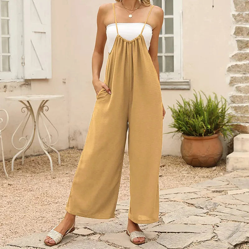 Elegant High Waist Suspender Jumpsuit