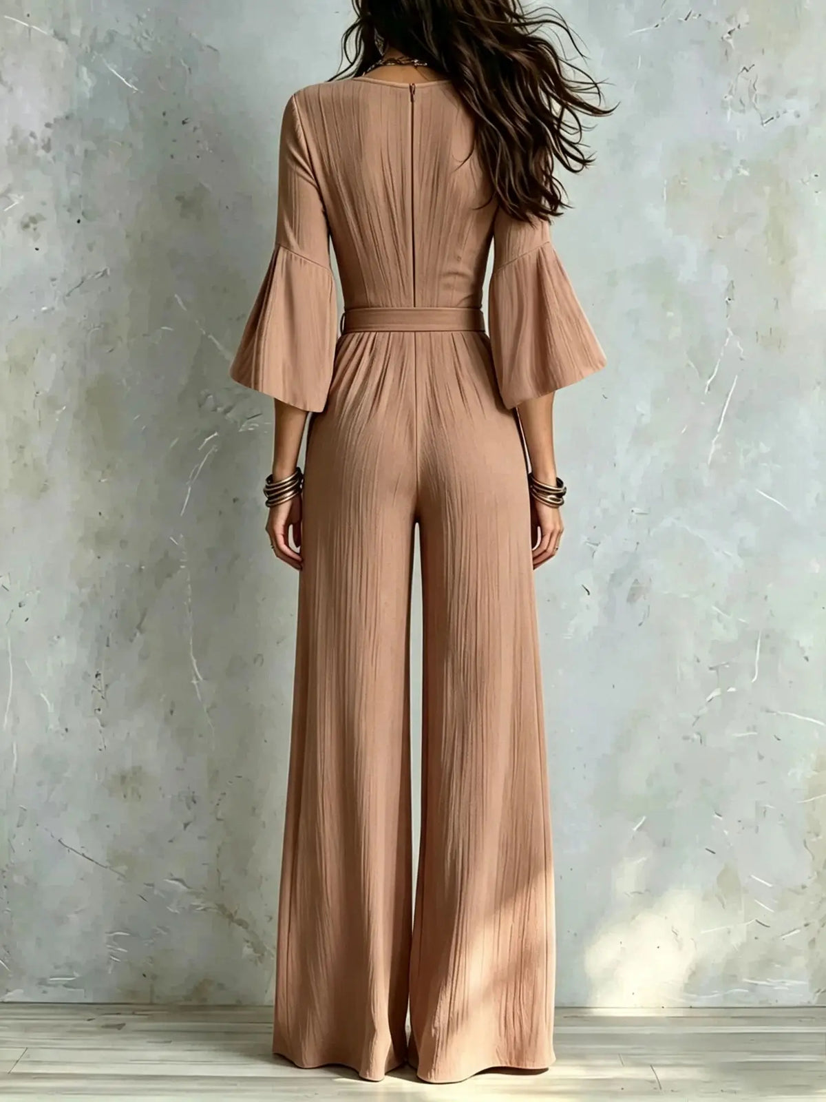 Elegant V-Neck Puff Sleeve Jumpsuit