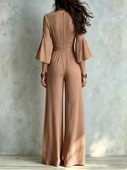 Elegant V-Neck Puff Sleeve Jumpsuit