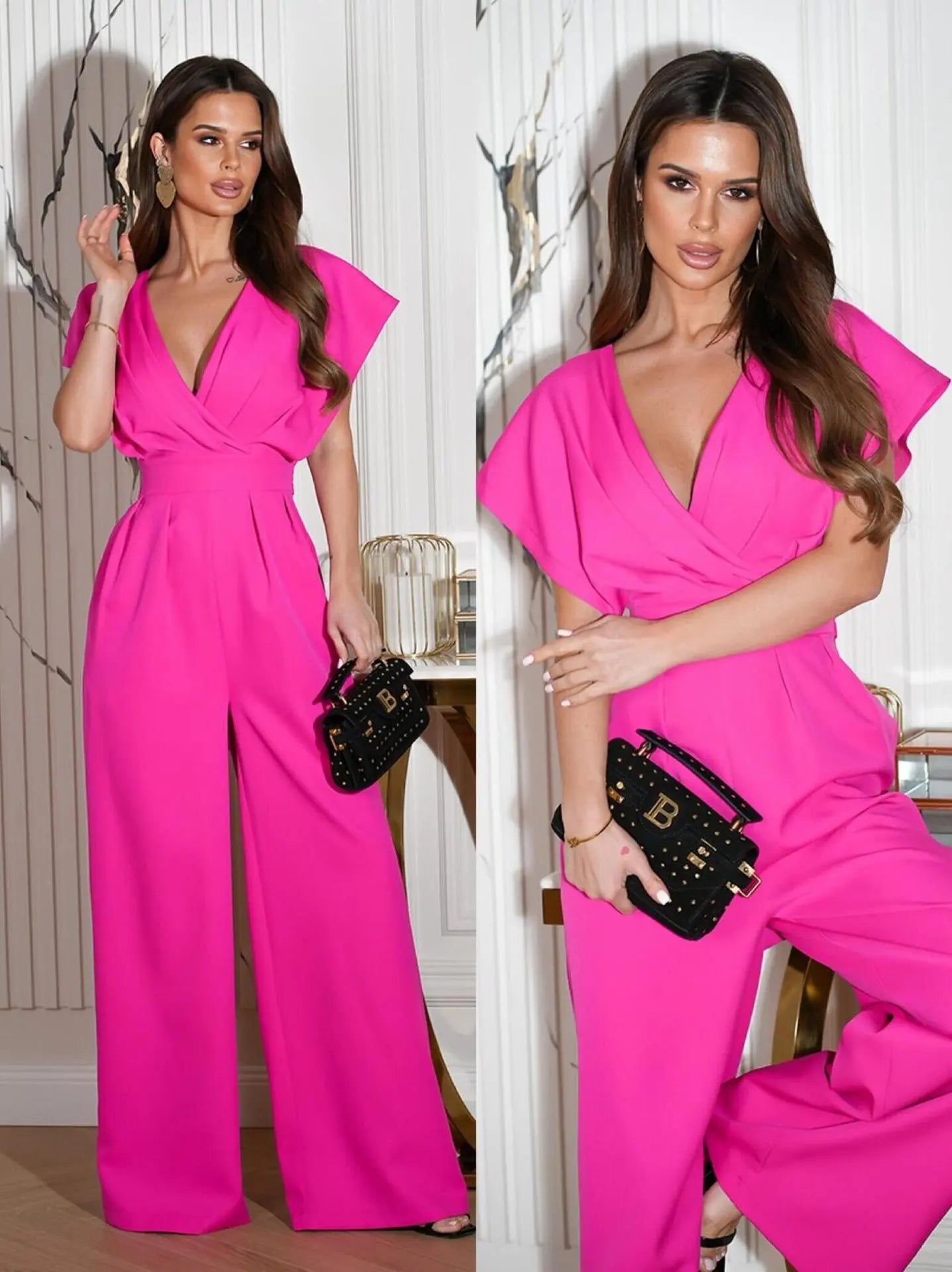 Elegant V-Neck Wide Leg Jumpsuit