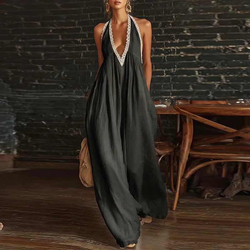 Halter Backless Wide-Leg Boho Jumpsuit