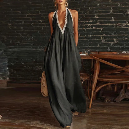 Halter Backless Wide-Leg Boho Jumpsuit