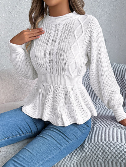 Chic Peplum Cable Knit Pullover Sweater