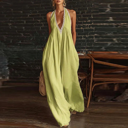 Halter Backless Wide-Leg Boho Jumpsuit