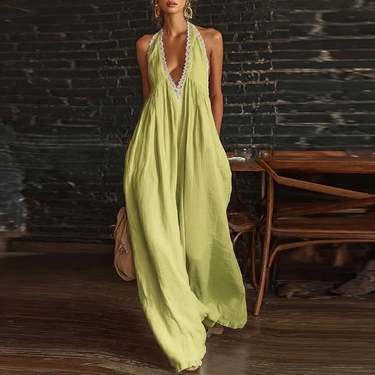 Halter Backless Wide-Leg Boho Jumpsuit