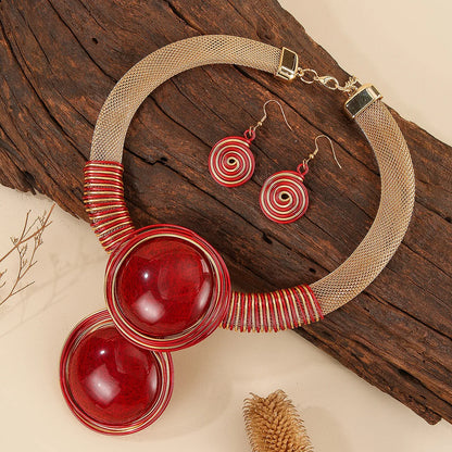 Bold Resin Wire-Woven Statement Necklace Set