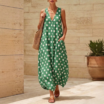 Polka Dot Pocket Maxi Dress