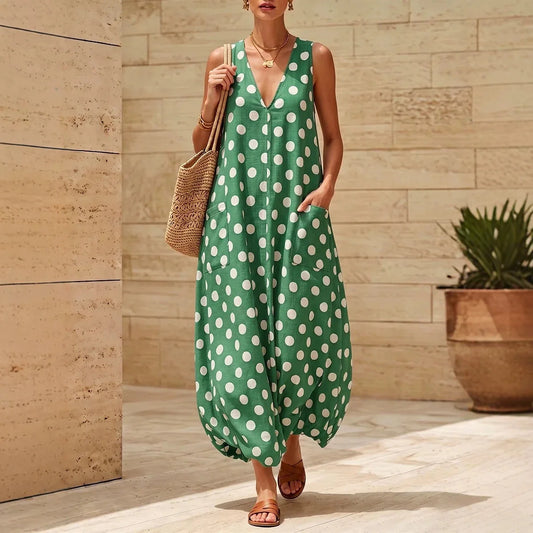 Polka Dot Pocket Maxi Dress