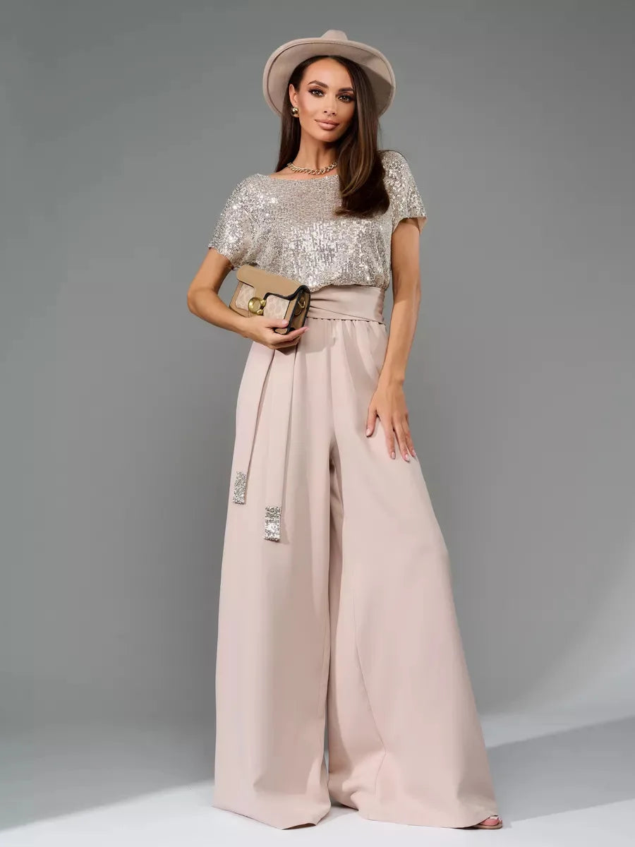 Glittering Sequin Tie Waist Jumpsuit