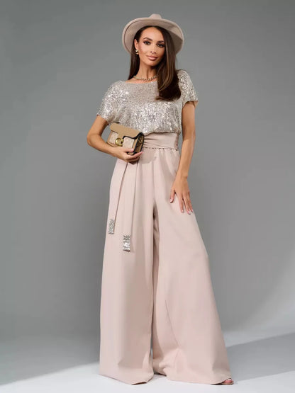 Glittering Sequin Tie Waist Jumpsuit