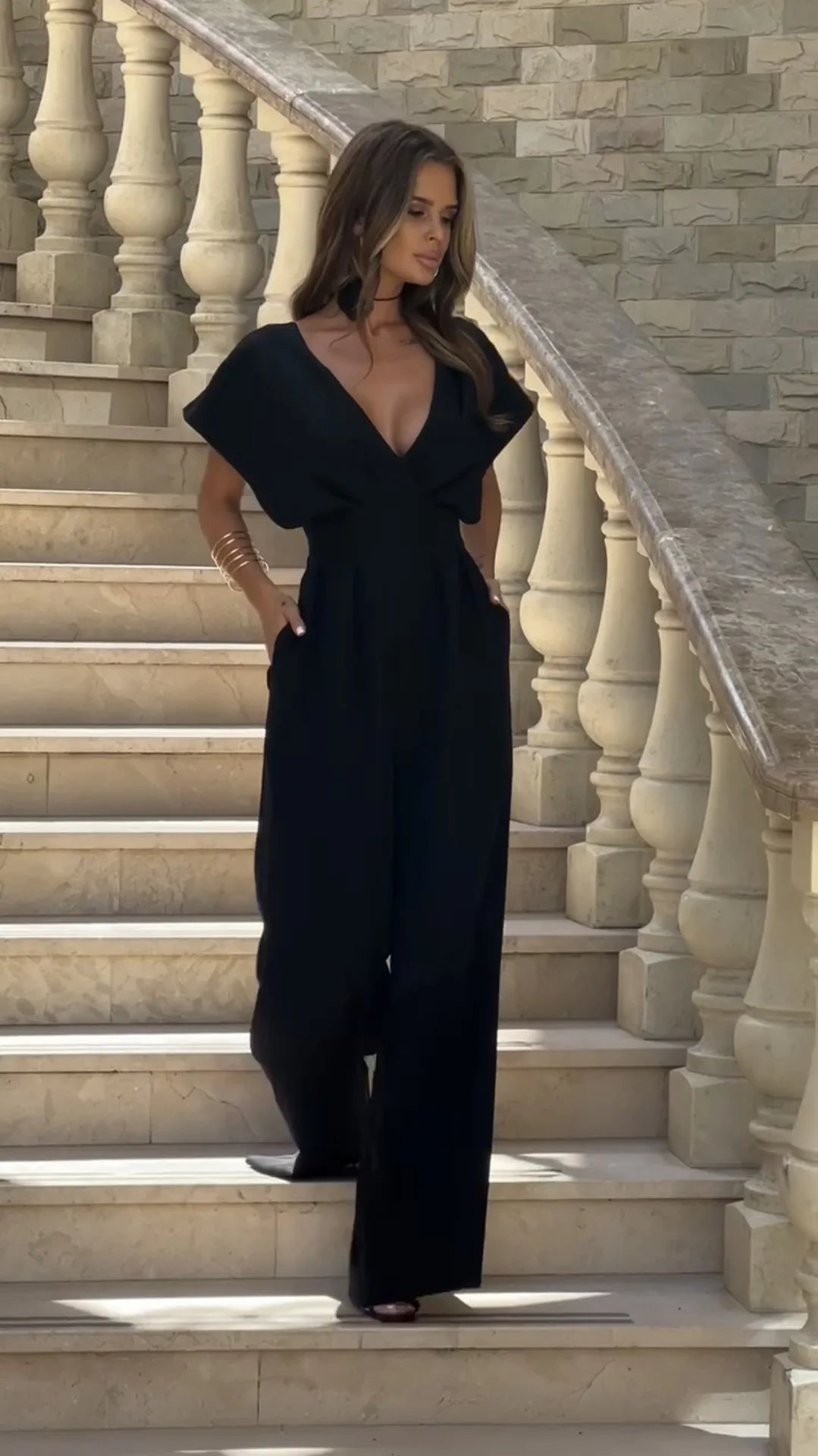 Elegant V-Neck Wide Leg Jumpsuit