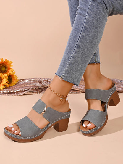 Quilted Strap Block Heel Slide Sandals