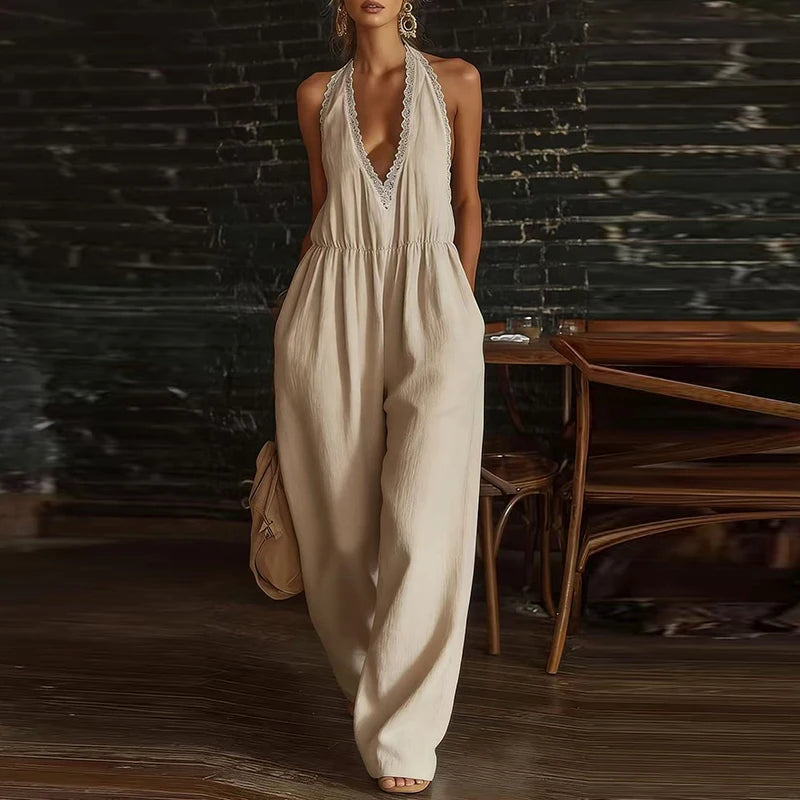 Halter Backless Wide-Leg Boho Jumpsuit