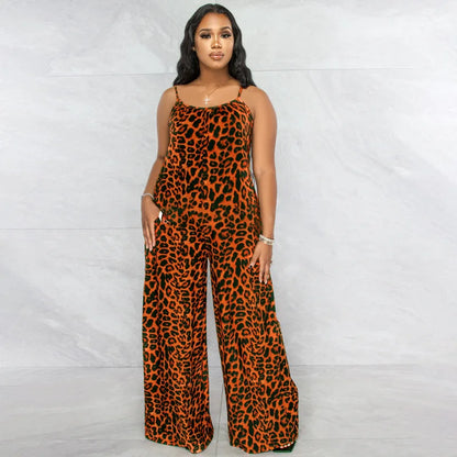 Leopard Print Spaghetti Strap Jumpsuit