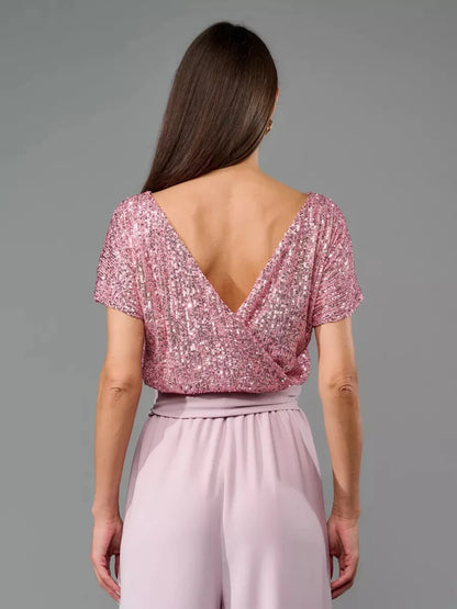 Glittering Sequin Tie Waist Jumpsuit