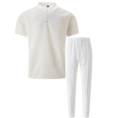Men's Waffle Knit Polo and Trousers Set