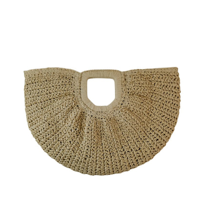 Handmade Half Moon Straw Tote Bag