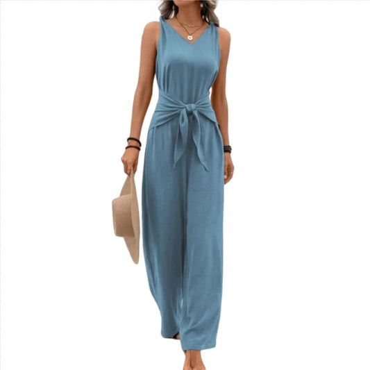 Twisted Strap Tie Waist Jumpsuit