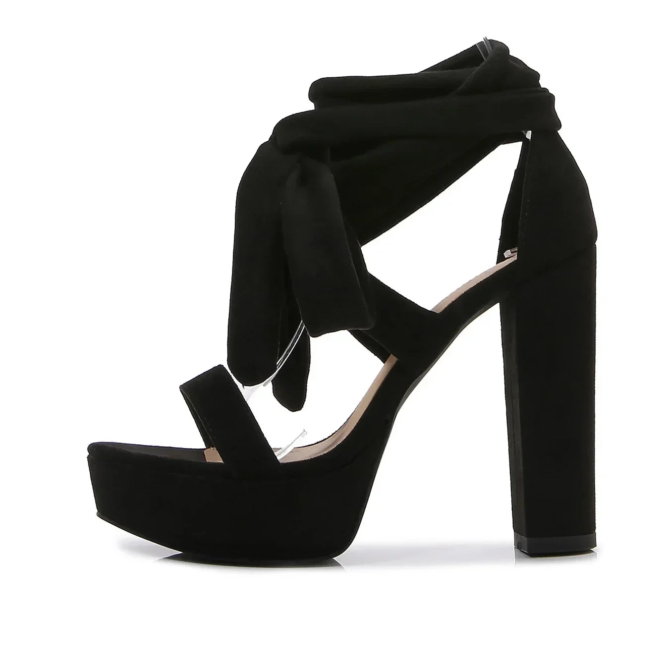 Lace-up black high heels for stylish comfort.