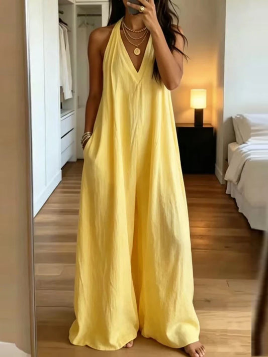 Isadora Wide Leg Halter Neck Jumpsuit with Pockets