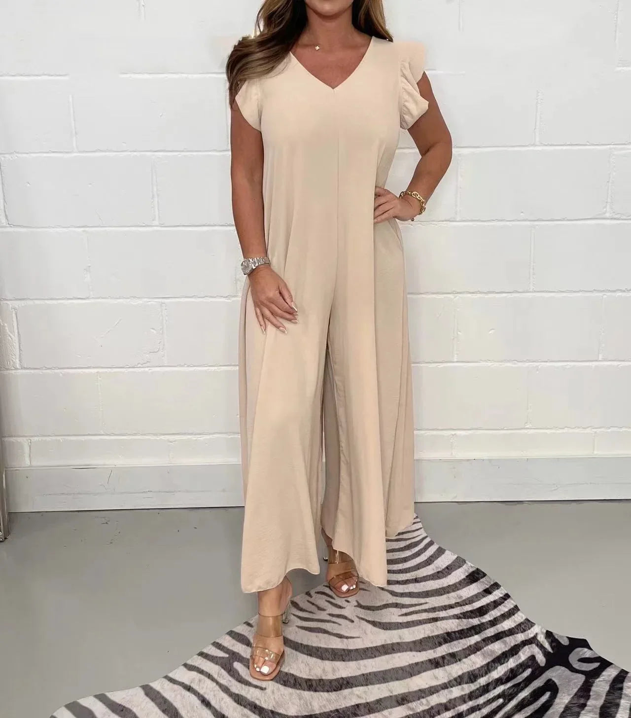 Elegant V-Neck Ruffle Jumpsuit