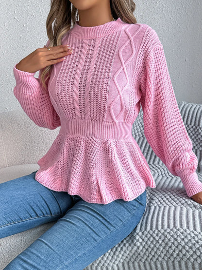 Chic Peplum Cable Knit Pullover Sweater