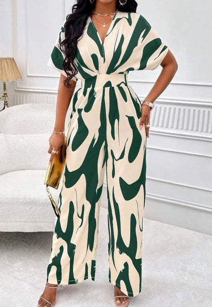 Elegant Printed Batwing Sleeve Jumpsuit