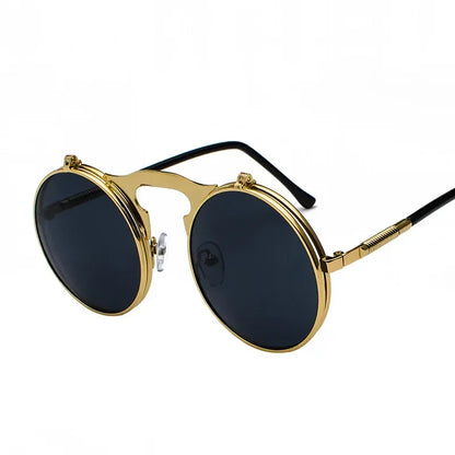 Vintage Steampunk Flip-Up Round Sunglasses