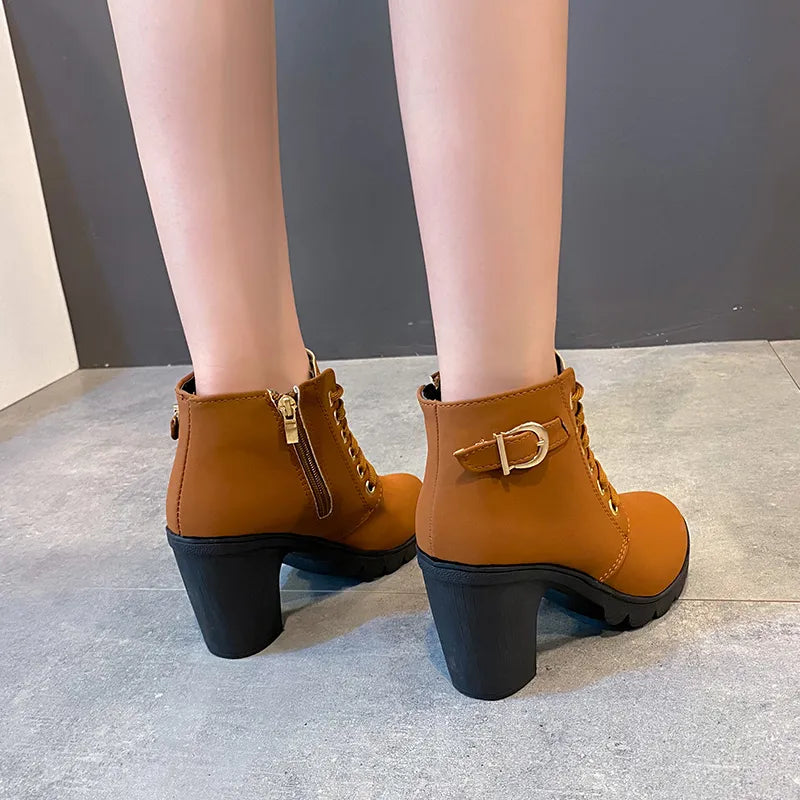 Round Toe Buckle Strap Boots