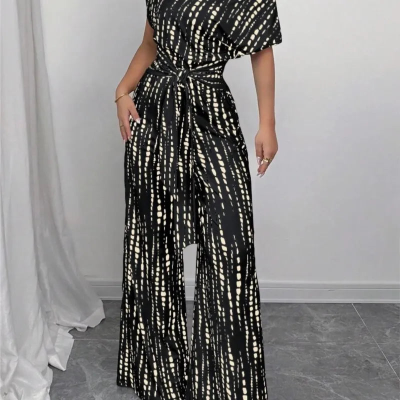 Slanted Shoulder Wide Leg Jumpsuit