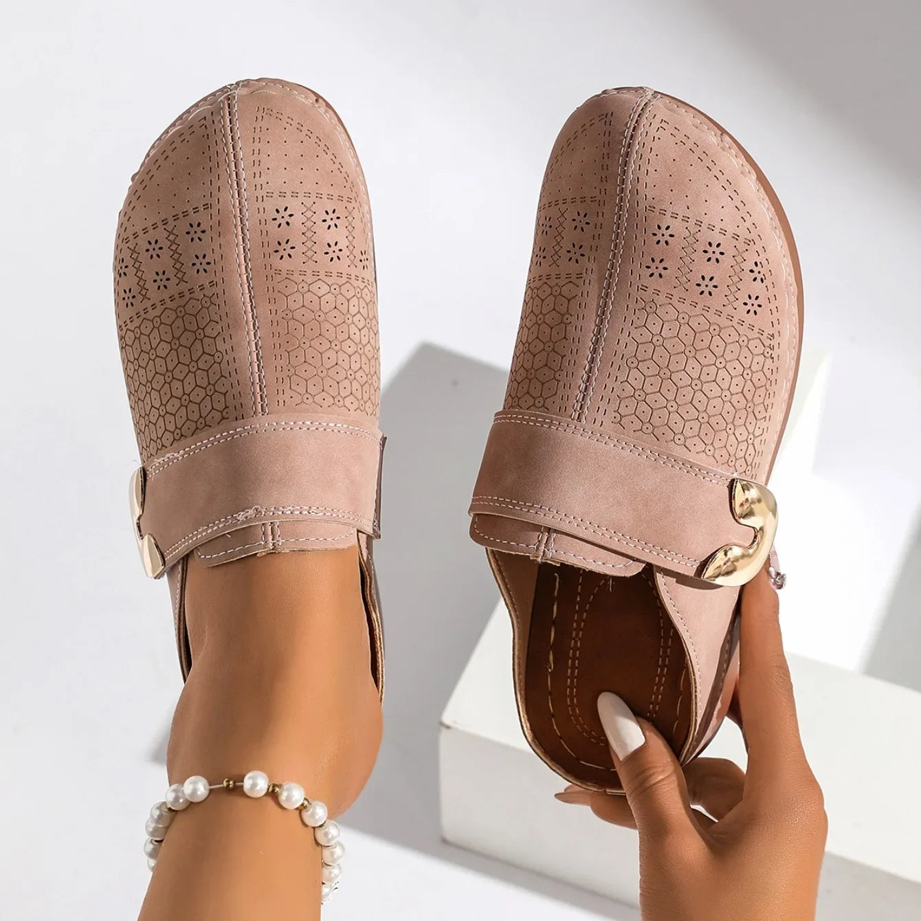 Quilted Buckle Wedge Mule Sandals