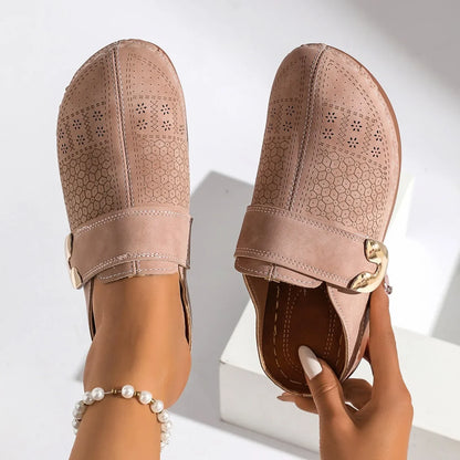 Quilted Buckle Wedge Mule Sandals