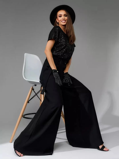 Glittering Sequin Tie Waist Jumpsuit