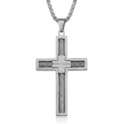 Urban Steel Wire Cross Pendant Necklace