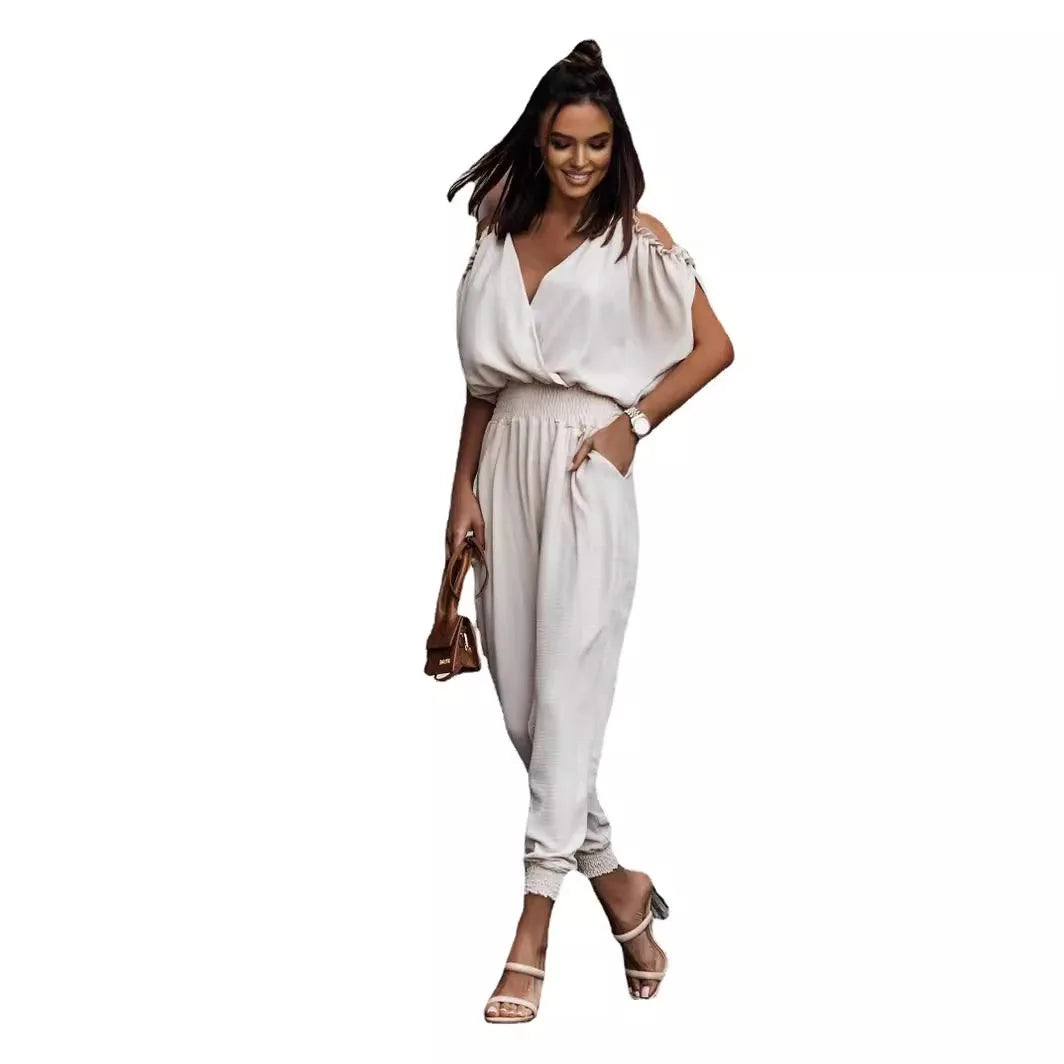 Chic Short Sleeve Open-Back Jumpsuit