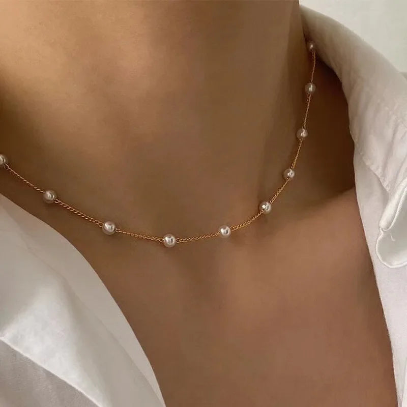 Elegant Beaded Pearl Necklace Women