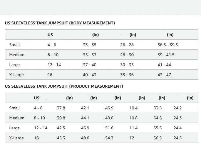 Measurement chart for PrettyGarden sleeveless tank jumpsuit with size and measurement details.