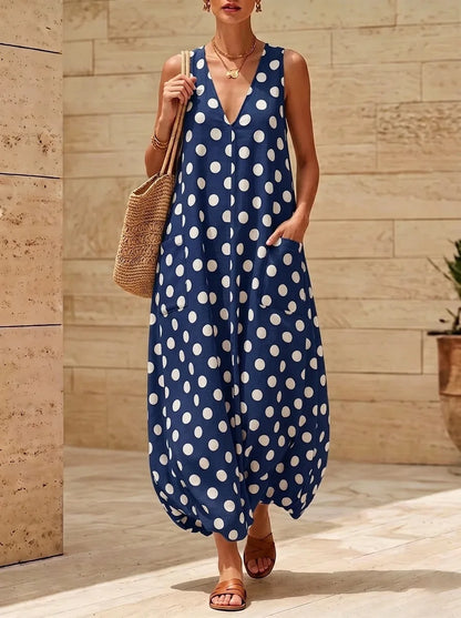 Polka Dot Pocket Maxi Dress