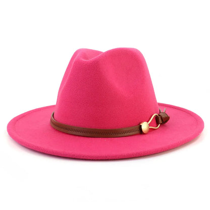 Belt Buckle Wide Brim Fedora Hat