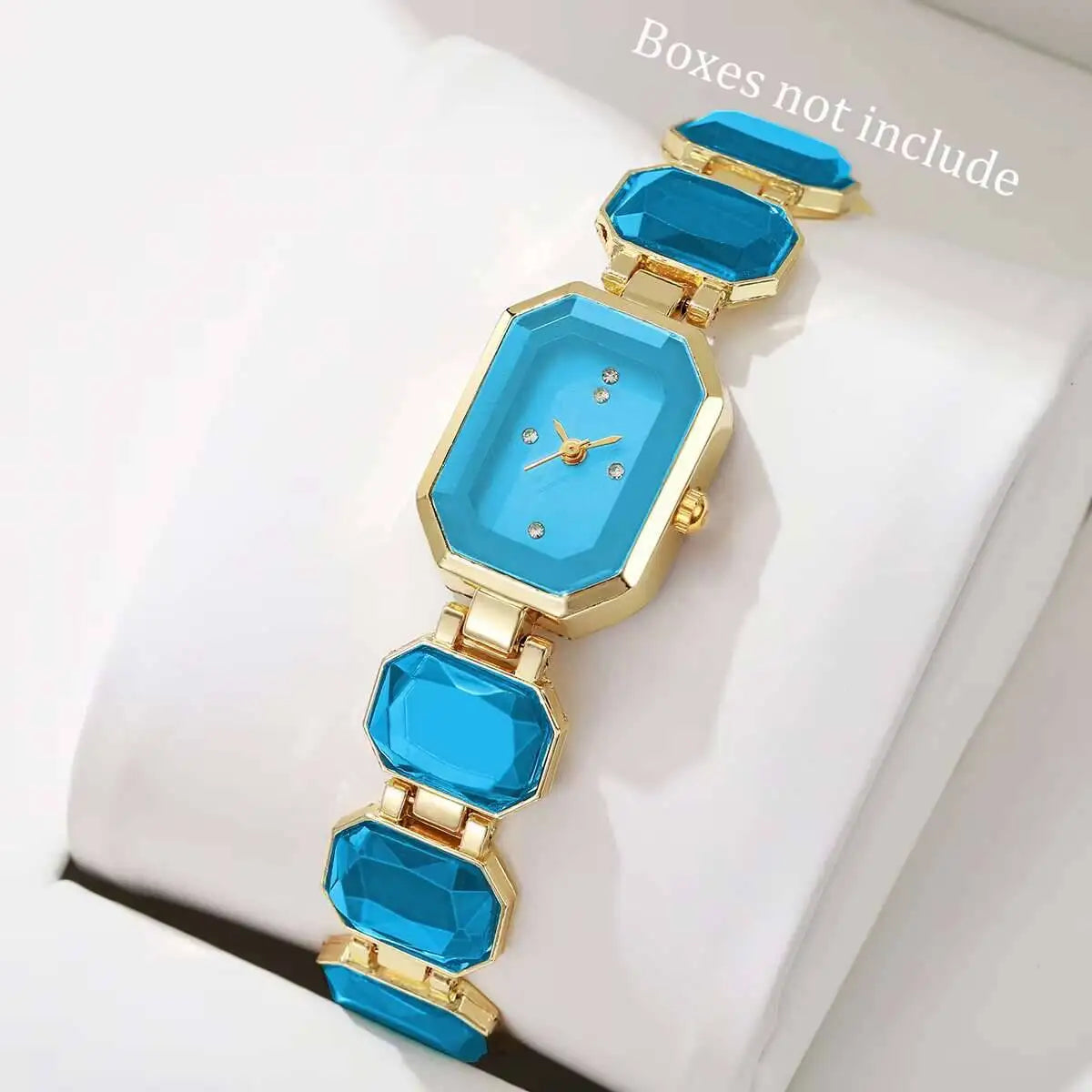 ladies watch dress Elegant Women Rectangle Dial Watch – Gold Tone Crystal Quartz Watch Blue Without Box