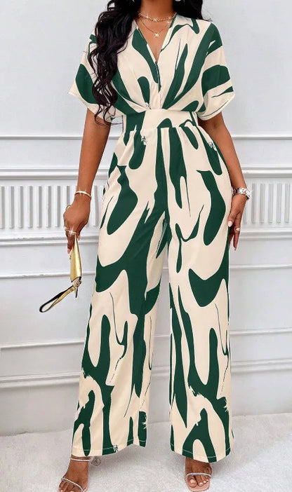 Elegant Printed Batwing Sleeve Jumpsuit