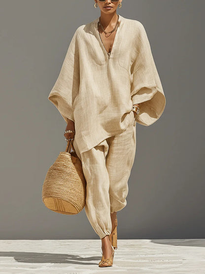 Dynamic Silhouette Linen-Blend Matching Set