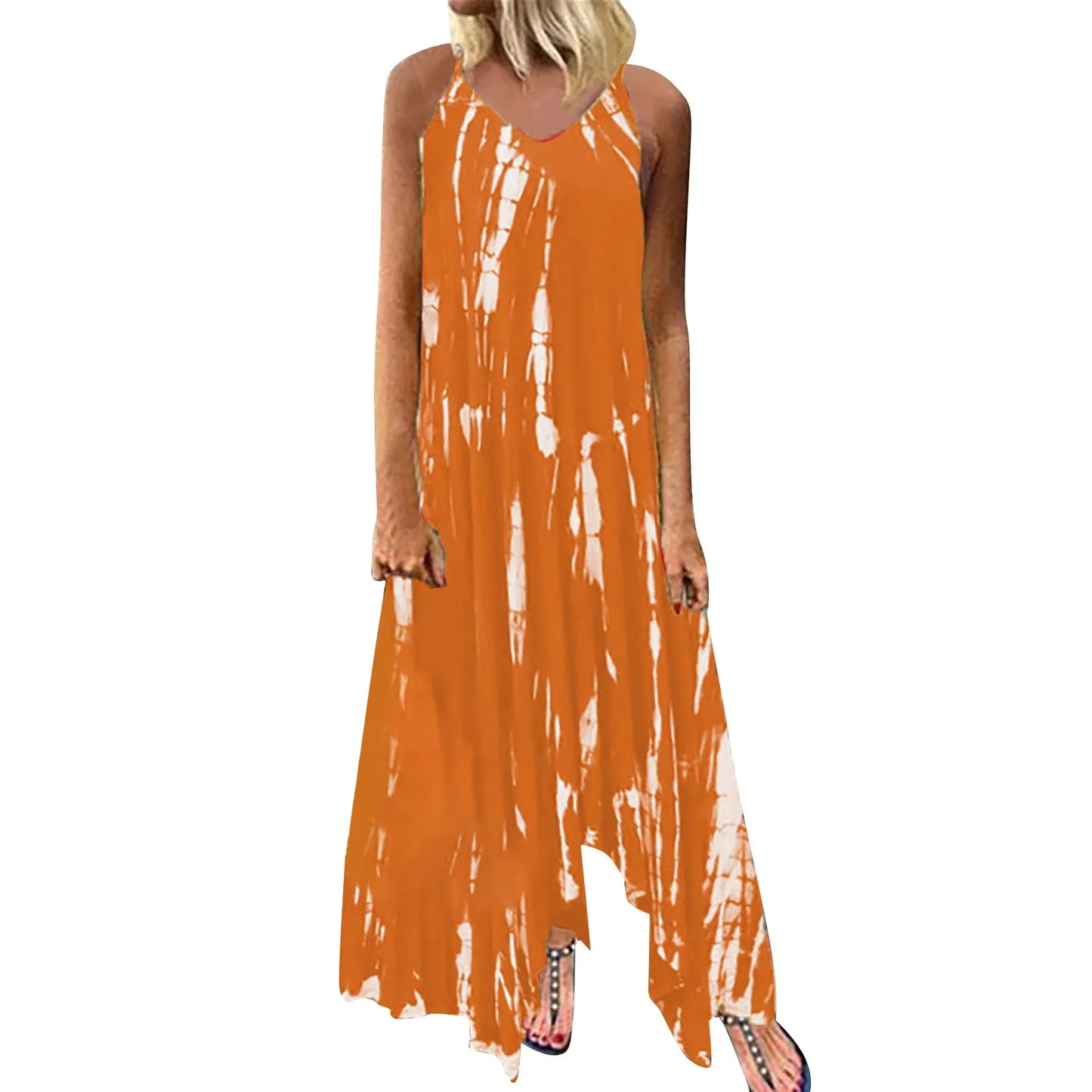 Split Sleeveless Tie-Dye Long Dress