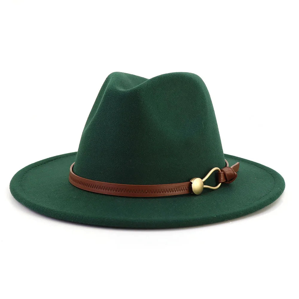 Belt Buckle Wide Brim Fedora Hat